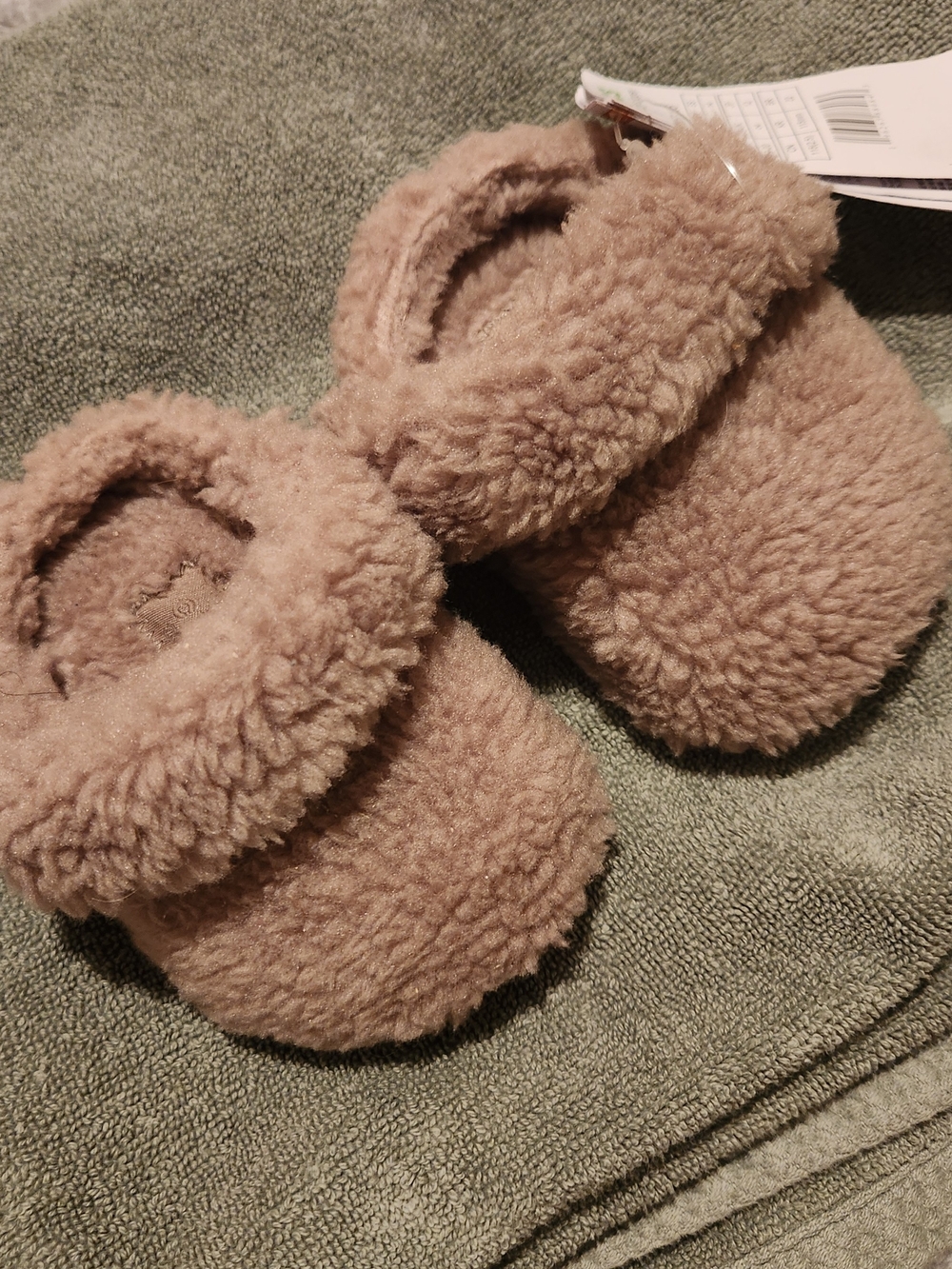 CROCS Kids Plush Slip-On Slippers in Light Taupe
